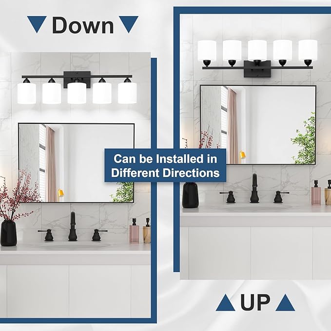 Black Bathroom Lighting Fixtures Over Mirror, 5-Light Anti-Rust Vanity Light - Image 4