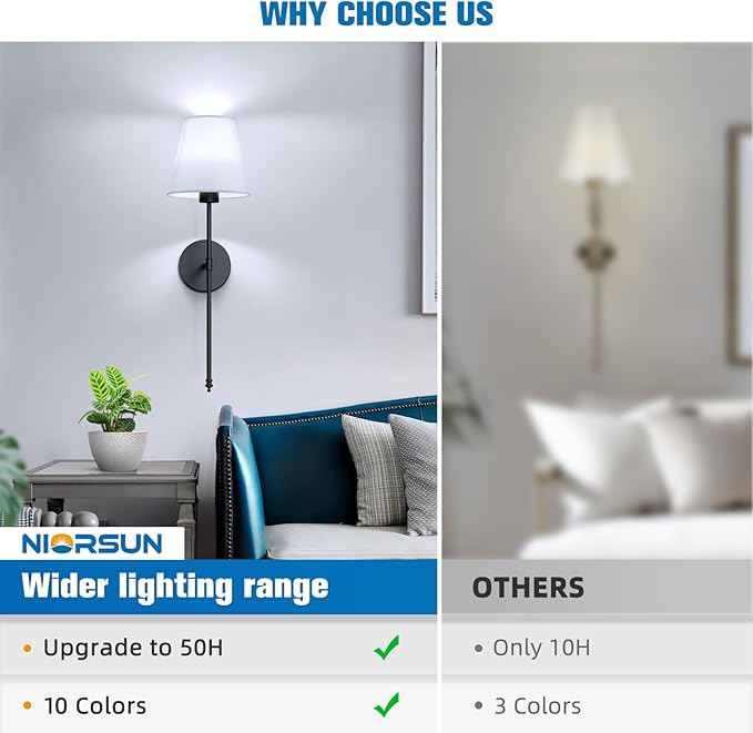 NIORSUN 19.9 inch Battery Operated Wall Sconce Set of 2, 10 Colors Wireless - Image 8