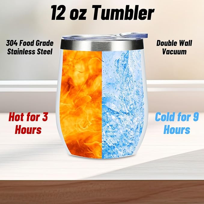 Wine Tumbler, 12 oz Coffee Mug Travel Insulated Cup Vacuum Wine Glass with Lid, Book Lovers Gifts Birthday Christmas Farewell Reading Book Accessories Bookish Librarian Gifts for Women Coworker