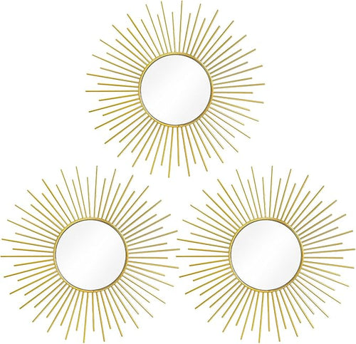 3 Pack Metal Mirrors for Wall Sunburst Wall Mirrors Home Décor Decorative by Uaussi