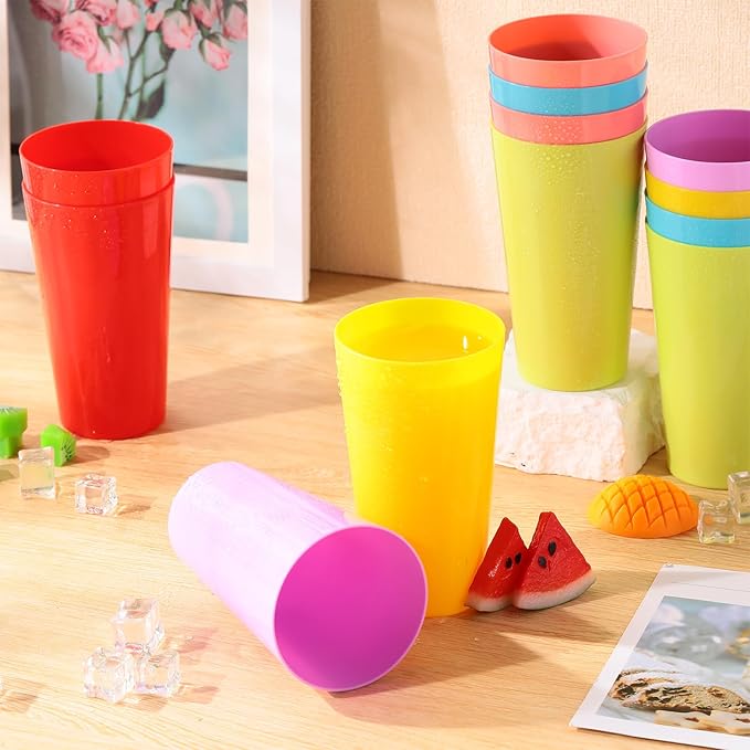 Uiifan 54 Pcs 18 oz Plastic Tumblers Reusable Drinking Cups for Summer Glasses Drinking Dishwasher Safe Stackable Unbreakable Large Tumbler for Kitchen Indoor Outdoor Dining Patio Picnic(Colorful)