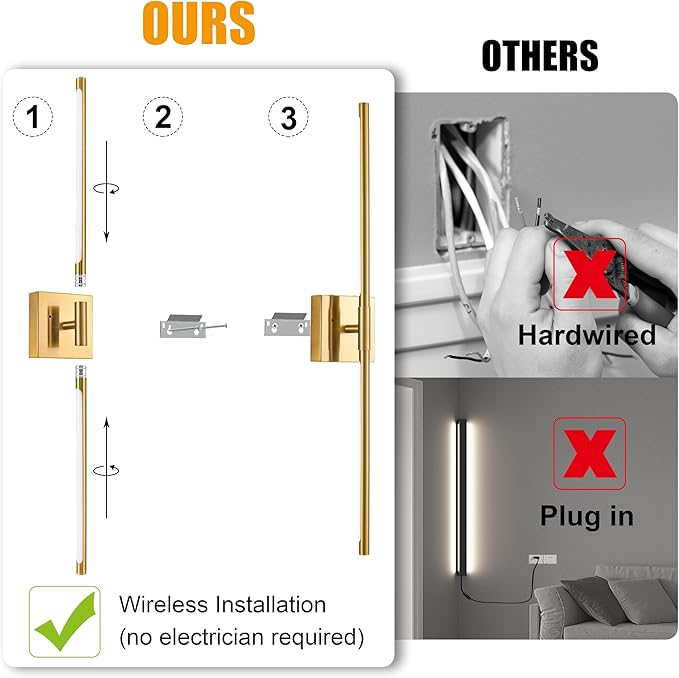 Morauroral Gold Battery Operated Wall Sconces, Dimmable Wall Sconces - Image 5