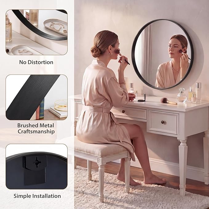 NEWBULIG 20-Inch Round Wall Mirror, Bathroom Wall Circle Mirror - Image 4