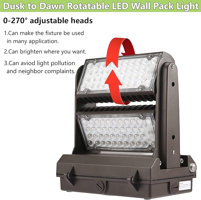 Dusk to Dawn100W Rotatable LED Wall Pack Light, 5000K 14000LM 400-600W HPS/HID - Image 4