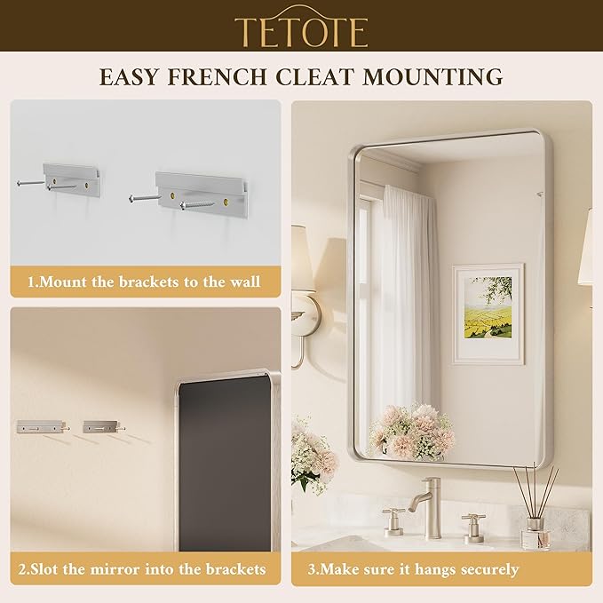 TETOTE 48 x 36 Inch Brushed Nickel Mirror - Image 7