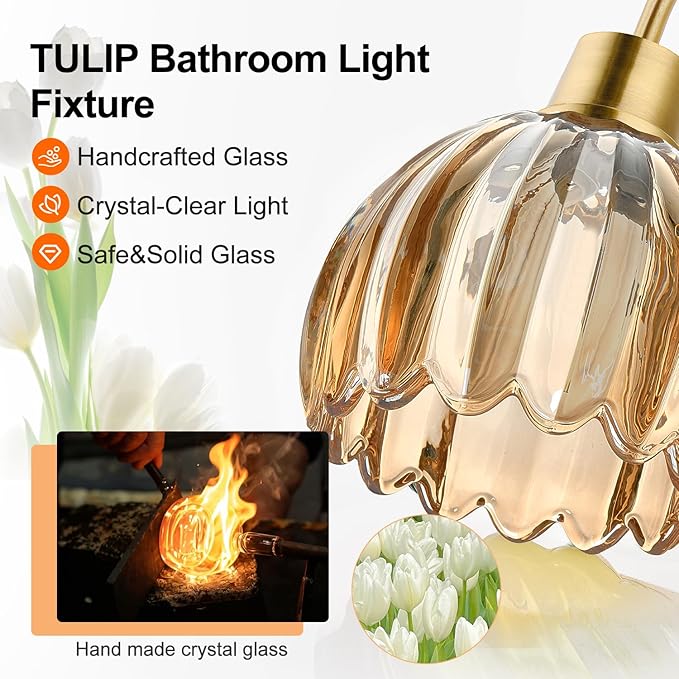 2-Pack Brushed Gold Bathroom Vanity Light, Single-Head Wall Sconce - Image 3