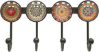 Coat Rack Wall Mounted with 4 Hooks, Round Brown Pattern Decorative Wall Hooks - Image 6