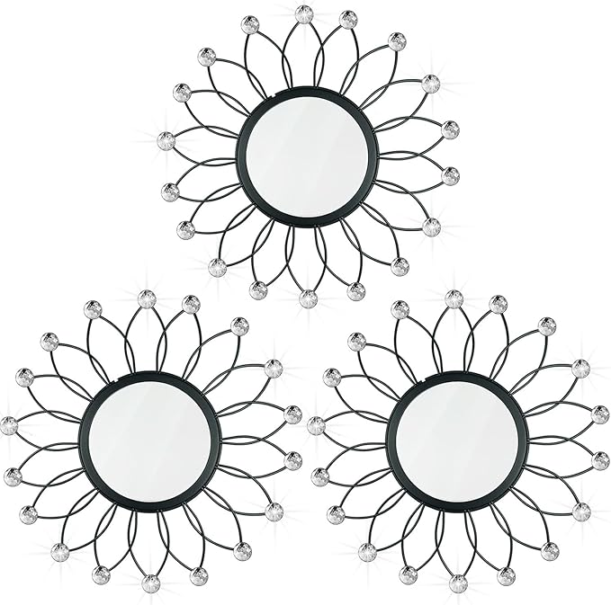 3 Pack Metal Mirrors for Wall Sunburst Wall Mirrors Home Décor Decorative by Uaussi