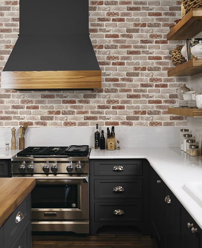 NextWall Washed Faux Brick Peel and Stick Wallpaper - Image 6