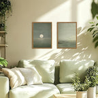 Framed Sage Green Japanese Canvas Wall Art Set of 2, Minimalist Moon and Birds - Image 2