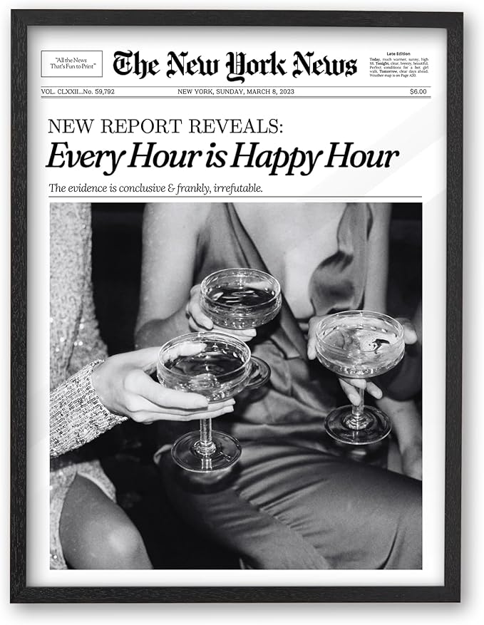 iHery Premium 12x16in Natural Black OAK Wood Trendy Every Hour is Happy Hour by iHery