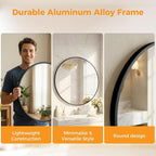 OLIXIS 30 Inch Black Round Bathroom Wall Mirror, Round Bathroom Mirrors - Image 3