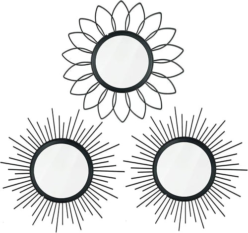 3 Pack Metal Mirrors for Wall Sunburst Wall Mirrors Home Décor Decorative by Uaussi