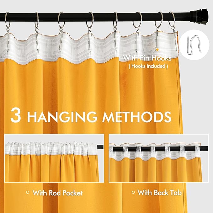 MIULEE Yellow Back Tab Blackout Curtains 120 Inch Long 2 Panels Set - Image 3