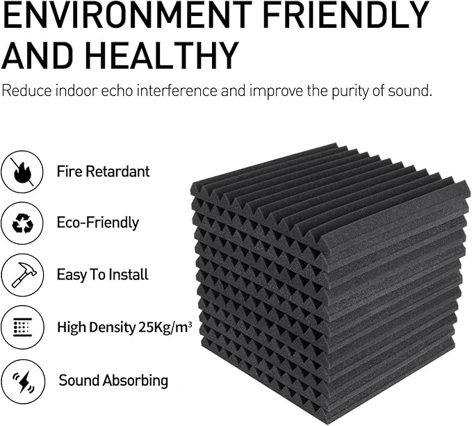 Focusound 80 Pack Acoustic Foam Panels 1" x 12" x 12" Sound Proof Foam Panles - Image 3