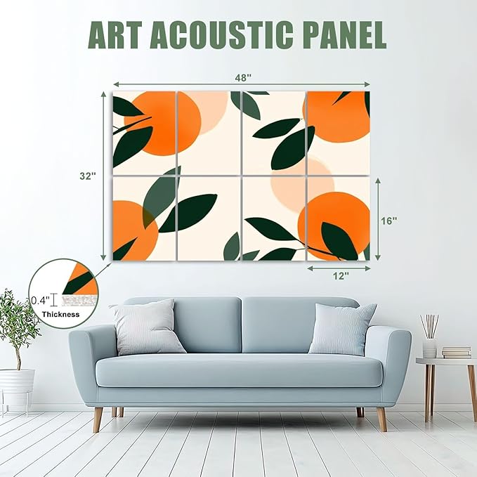8 Pack Art Acoustic Panels Sound Absorbing Boho Botanical Leaf Orange Green - Image 2