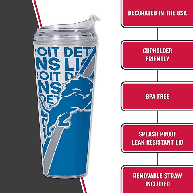 NFL Football 24oz Acrylic Tumbler with Hinged Lid, Officially Licensed Double Wall Tumbler for NFL Fans