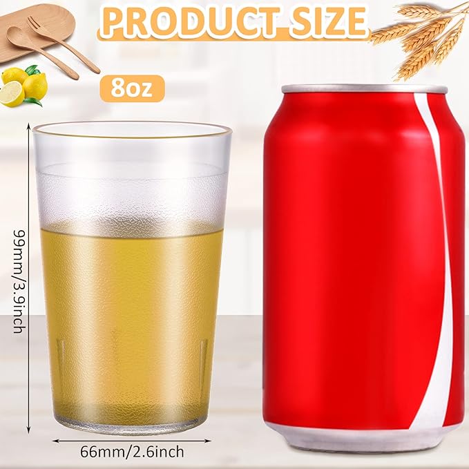 Meanplan Restaurant Grade 8 oz Plastic Cup Break Resistant Drinking Glasses Reusable Clear Cup Stackable Shatterproof Drink Tumblers for Cafe Party Catering Supplies(Frosted,100 Pack)
