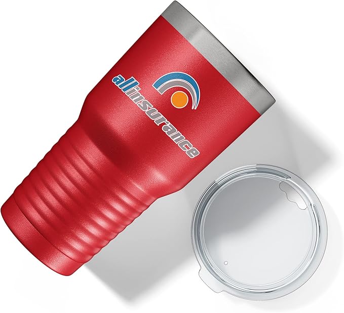 Personalized 30oz (17 Colors) Printed Insulated Stainless Steel Powder Coated Tumbler with Lid - Custom Bulk Promotional Items with your Logo - Bulk Company Small Business Party Favors (Red)