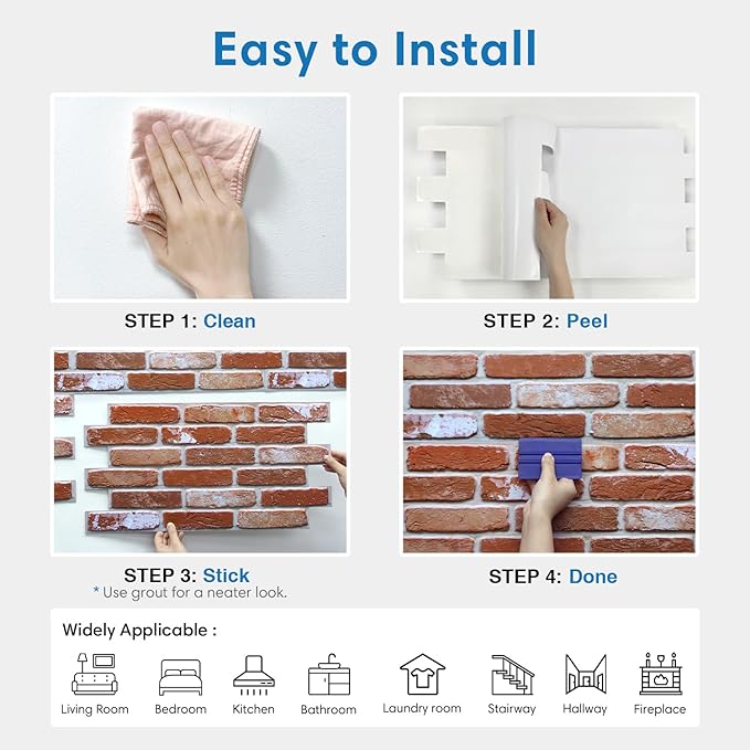 COMSTICKC 3D Red Faux Brick Wall Panel Peel and Stick Wall Covering, 3D Brick - Image 8