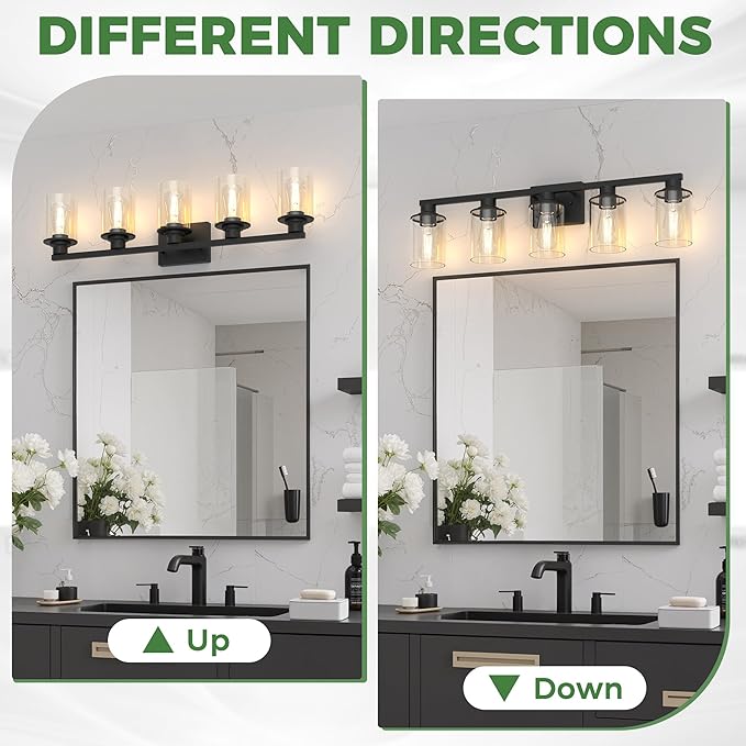 DORESshop Bathroom Light Fixtures, 5-Light Black Bathroom Lighting Fixtures - Image 7