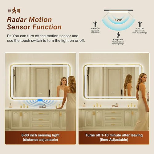 32x55 Inch Gold Framed LED Bathroom Mirror - Image 2