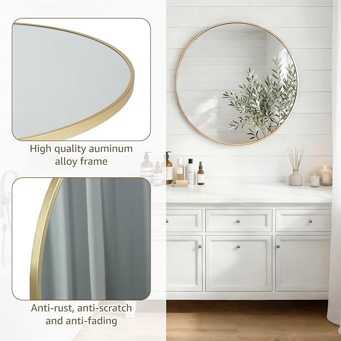 DUMOS 28 Inch Round Wall Mirror, Bathroom Mirror - Image 4