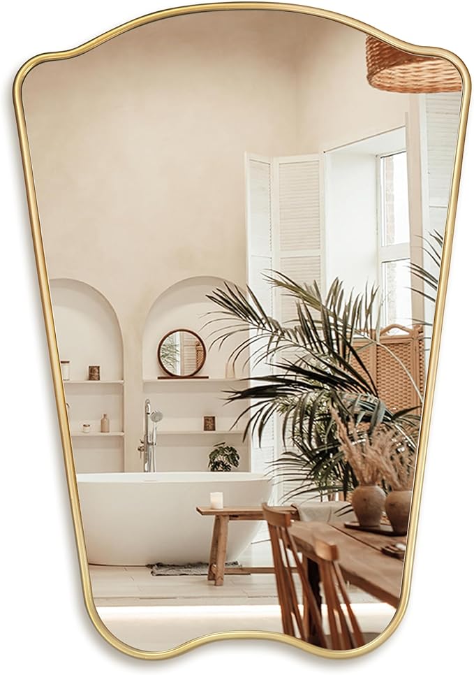 PERFNIQUE Gold Bathroom Mirror Irregular Wall Mirror, Decorative Vintage Mirror by PERFNIQUE