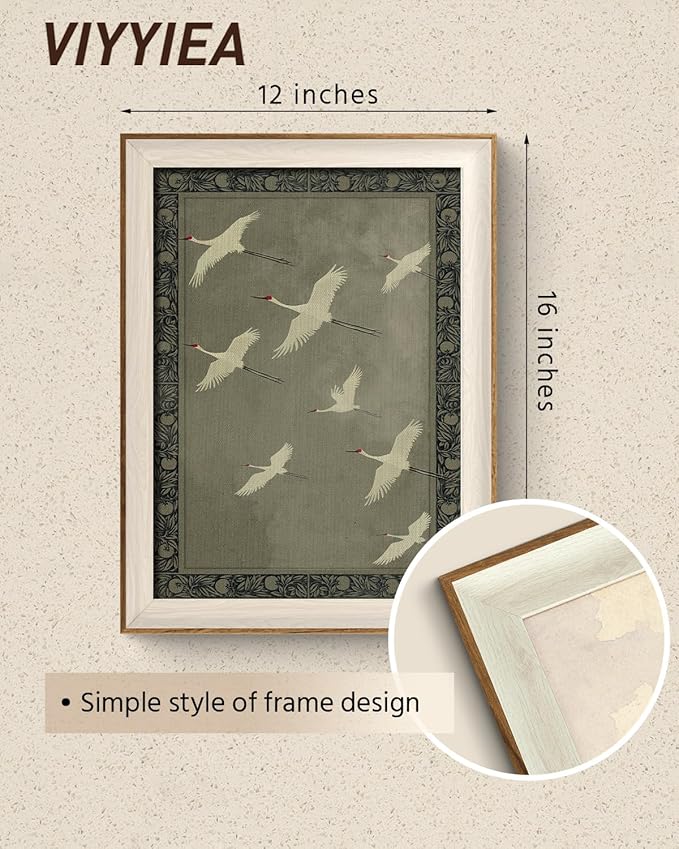 VIYYIEA Framed Wall Art for Living Room, Cranes Canvas Prints, Vintage Home - Image 2