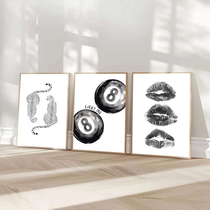 BOKPEN Trendy Black and White Leopard Canvas Wall Art, Funky Y2k Lucky 8 Ball - Image 3