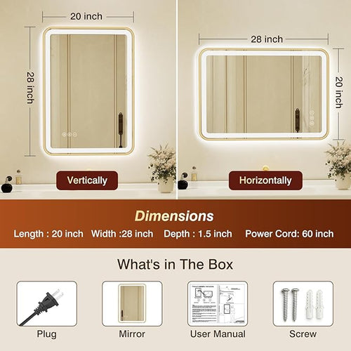 20x28 Inch Gold Framed LED Bathroom Mirror - Image 2