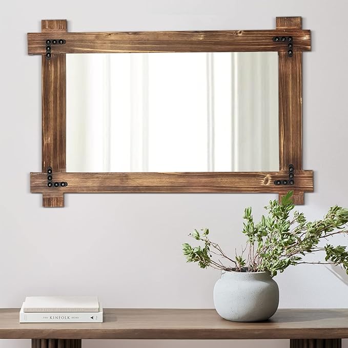 MeMoreCool 36x24 Farmhouse Rustic Wood Framed Bathroom Mirror, 24x36 Inch Wall - Image 4