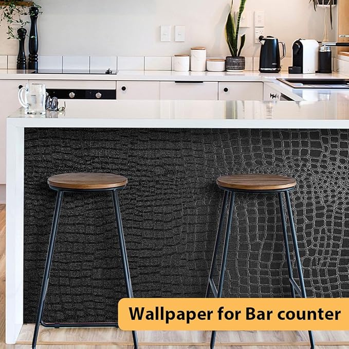 Arthome 17"×393" Black Crocodile Peel and Stick Wallpaper, Charcoal Black - Image 3