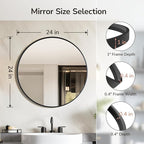 USHOWER Black Round Mirror for Over Sink 24-inch, Circle Bathroom Mirror - Image 4