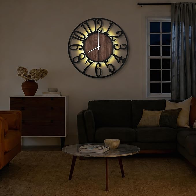 30'' Large Wall Clock with Adjustable Night Light, Glow in The Dark Decorative - Image 4