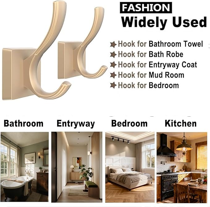 TOFIIGREM Gold Hooks for Wall, Heavy Duty Thick Aluminum Alloy Entry Coat Hooks - Image 2