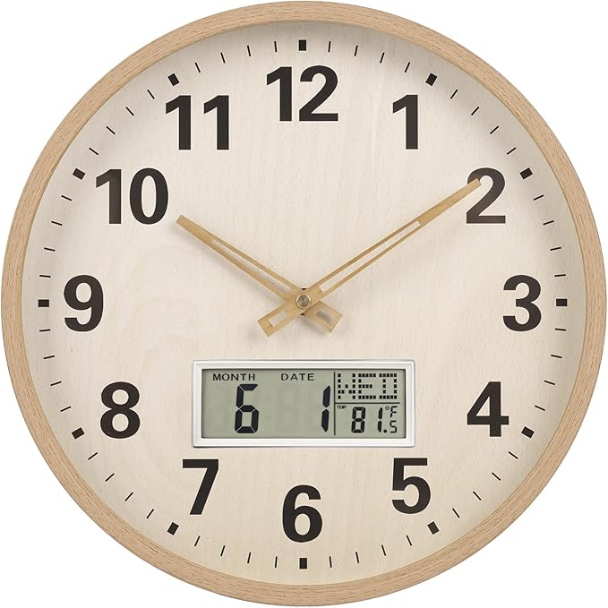 zyzamay 12 Inch Modern Light Brown Wood Grain Indoor/Oudoor Wall Clock - Image 2