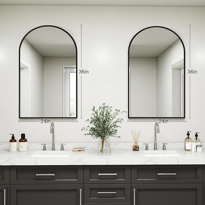 DUMOS Black Metal Arch Vanity Rounded Rectangle Bathroom Mirrors - Image 4