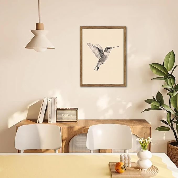 Vintage Framed Wall Art, Birds Canvas Prints, Hummingbird Sketch Painting - Image 9