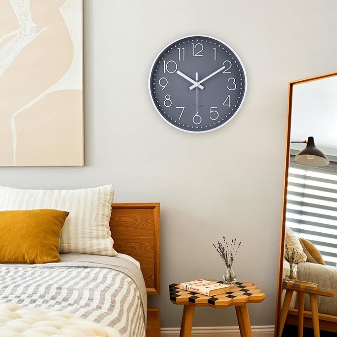 jomparis 10 Inch Gray Wall Clock Battery Operated Silent & Non-Ticking Wall - Image 4