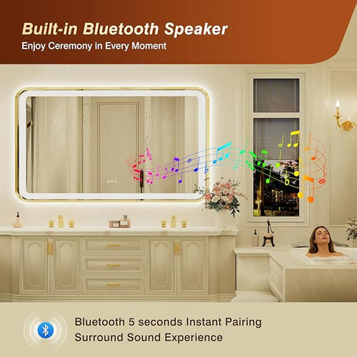 32x55 Inch Gold Framed LED Bathroom Mirror - Image 2