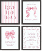 LARTSFRO Coquette Pink Bow Jesus Wall Art Decor Posters, Inspirational Bible by Unknown