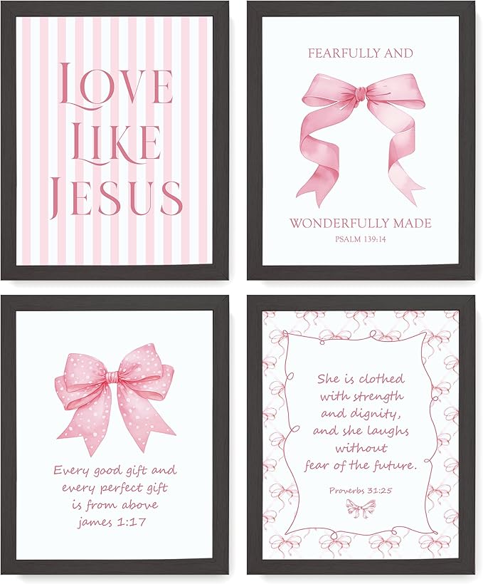 LARTSFRO Coquette Pink Bow Jesus Wall Art Decor Posters, Inspirational Bible by Unknown