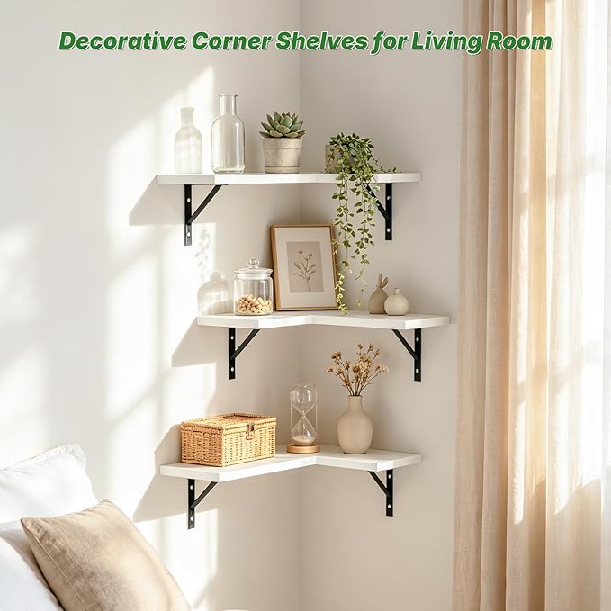 NATURE'S SOURCE Corner Floating Shelves Set of 3, Corner Shelves Wall Mounted - Image 5