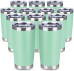 20 oz Tumbler Stainless Steel Tumblers Bulk with Lid Double Wall Insulated Coffee Tumbler Cups for Hot & Cold Drinks Powder Coated Travel Coffee Tumbler Mug Metal (Jade, 12 pack)
