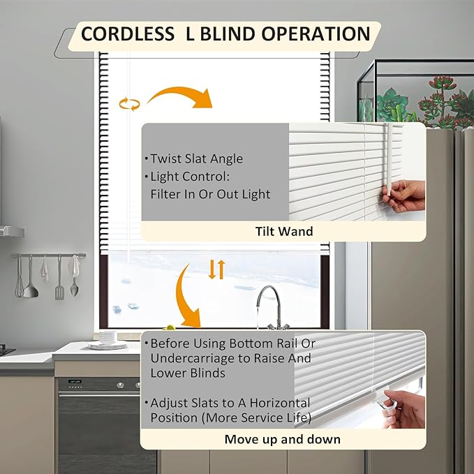 Cordless Vinyl Mini L Blinds 46" W x 72" H, Light Filtering, Arrive 1/2 Inch - Image 3