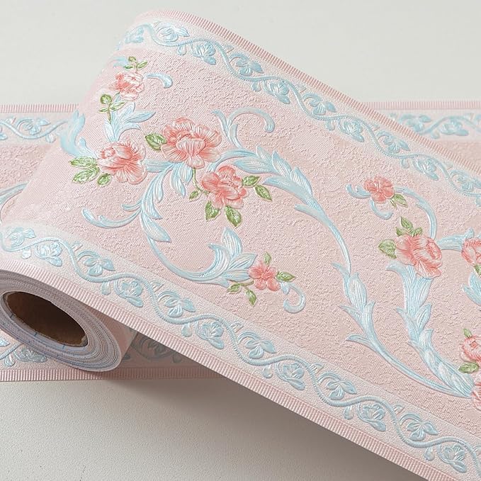 AbaBoorty 394"X4.1"Pink Flower Wallpaper Border Peel and Stick 3D Pattern Wall by AbaBoorty