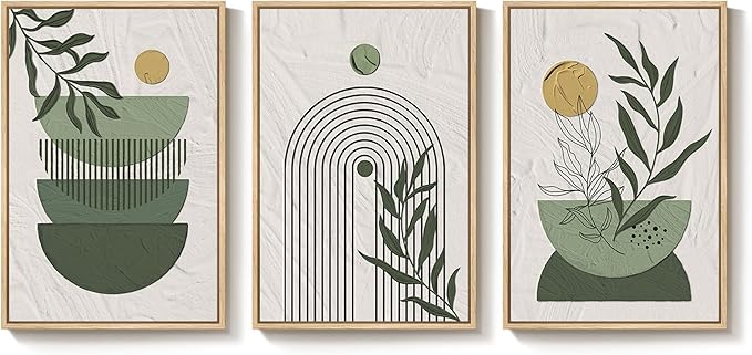 Framed Sage Green Boho Wall Art Bedroom, 3 Piece Bohemian Botanical Paintings - Image 8