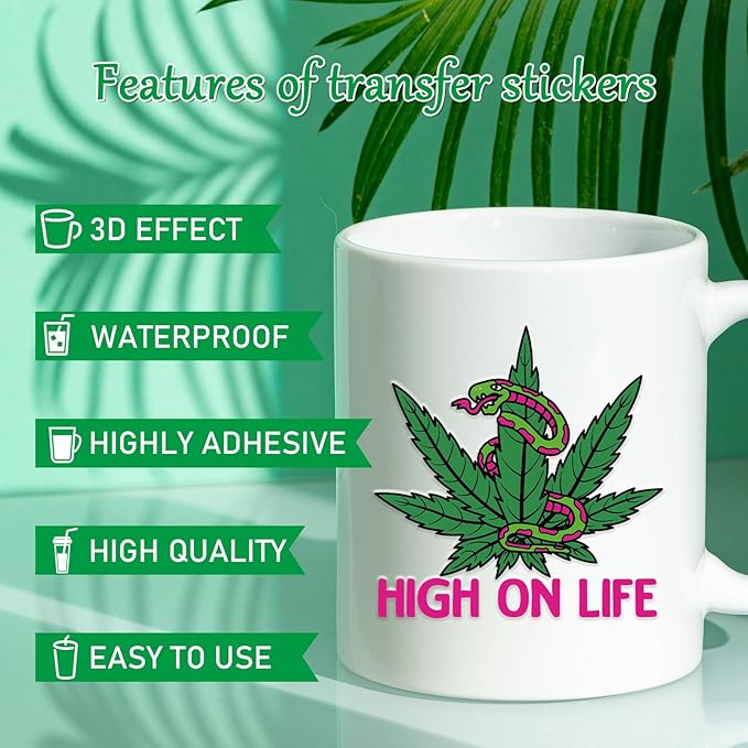 UV DTF Cup Wraps - 20 Sheets 420 Theme UV DTF Decals for 16 oz Glass Mugs, Tumblers, Weed Alien Lip Waterproof Rub on Transfer Stickers for DIY Wood Crafts