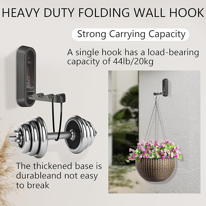 2PCS Foldable Wall Hooks, Heavy Duty Zinc Alloy Folding Wall Hooks, Folding - Image 7